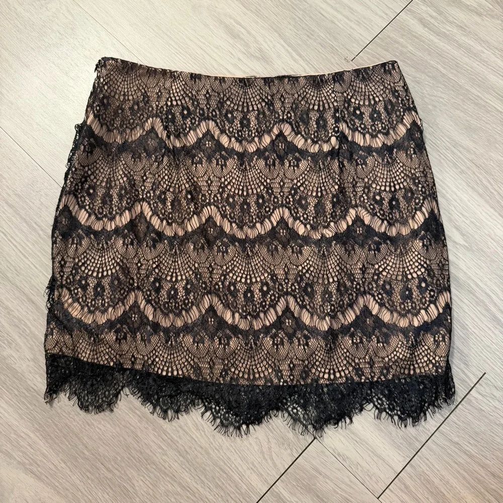 Free People, Zoey Lace Mini‎ Skirt, Black Lace Mesh Overlay | Women’s 4